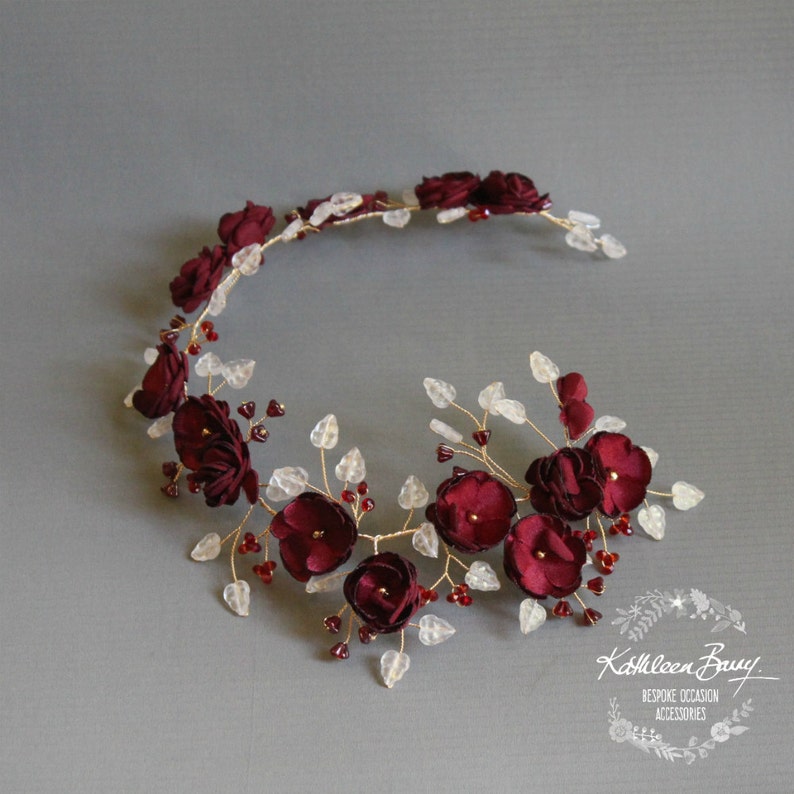 Bridal Burgundy Gold Wreath Wedding Hair Accessory Vine Etsy