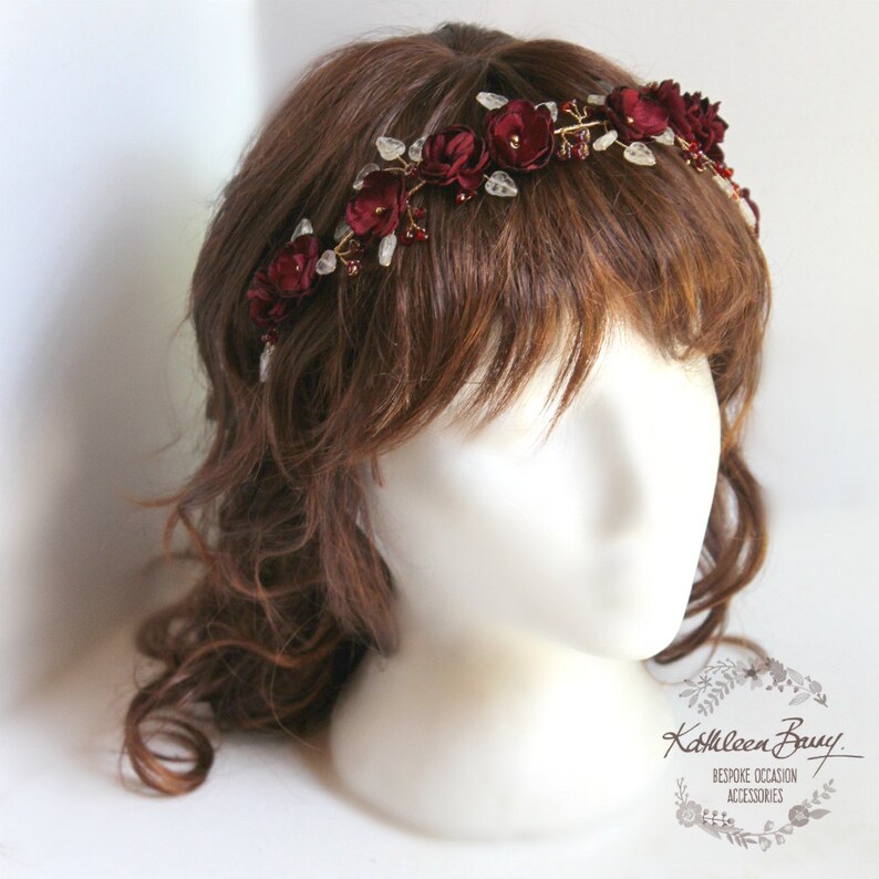Bridal Burgundy Gold Wreath Wedding Hair Accessory Vine Etsy