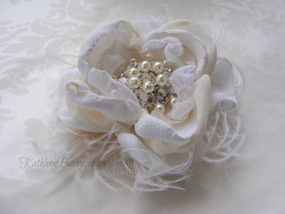 Items similar to R300 - Fabric Flower - Jewelled hair piece or brooch ...
