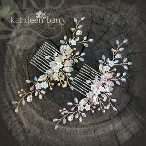 Flower and leaf organic crystal, Pearl & Rhinestone Comb - Gold, silver or rose gold options available STYLE: Charlotte