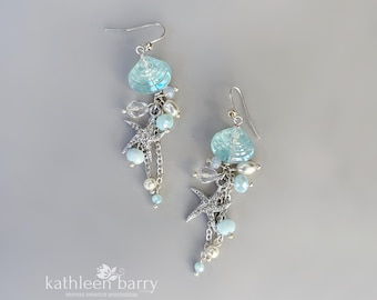 Beach Wedding Starfish Shell Earrings, Coastal Bridal Jewelry, Destination Bride
