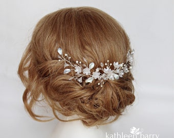 Bridal hair flower comb, vine style wedding floral hairpiece - Assorted finish & color options available Nadine inspired STYLE: Leonore