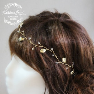 Golden Leaf Bridal Wreath - Crystal & or Pearl bridal crown - wedding headpiece - circlet - hair vine STYLE:Angelina