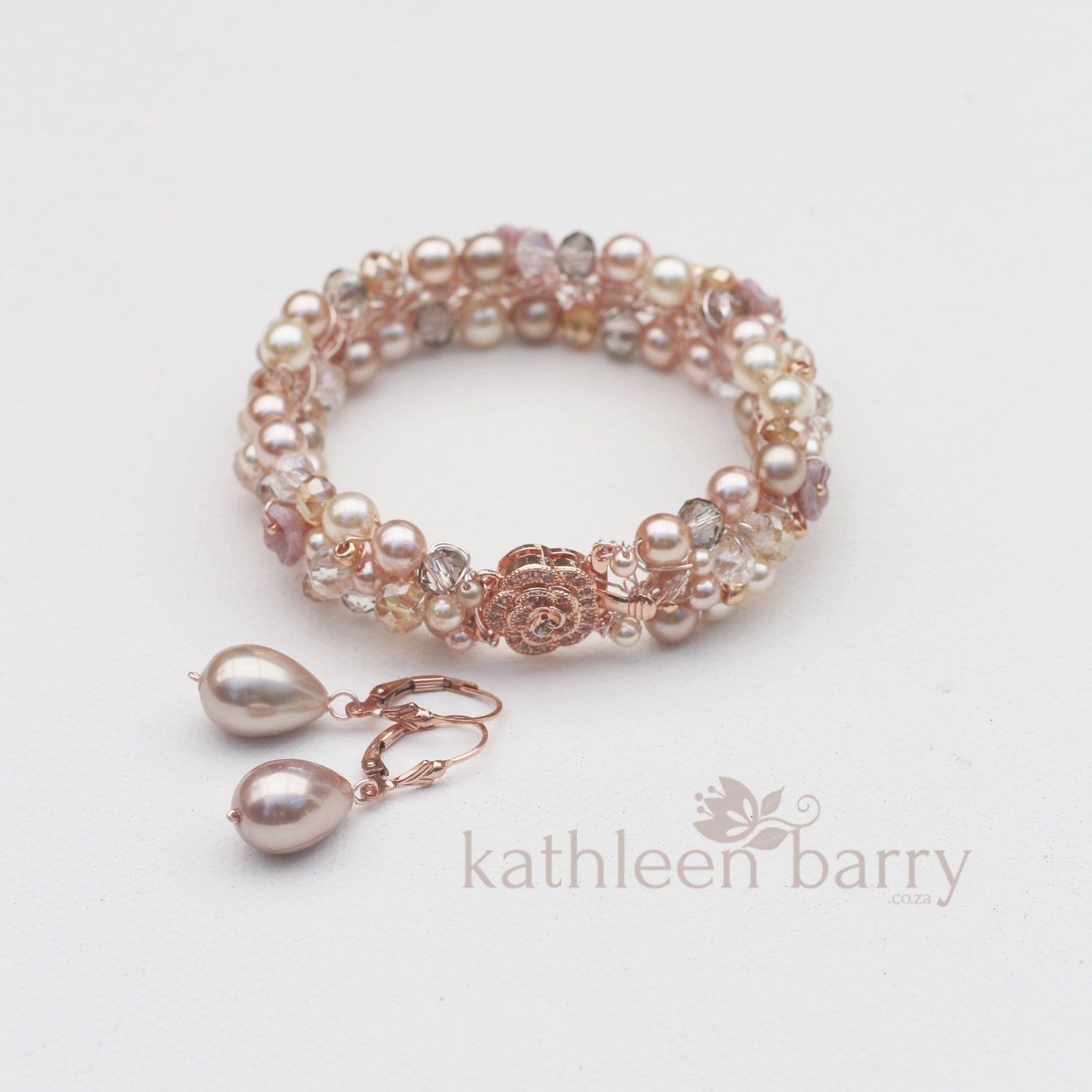 Rose Gold Bracelet Cuff Crystal Pearl Wedding Accessories Etsy