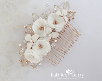 Flower wedding hair comb, bridal hair Accessories  - silver, gold or rose gold options custom colors to order - ivory, white blush pink