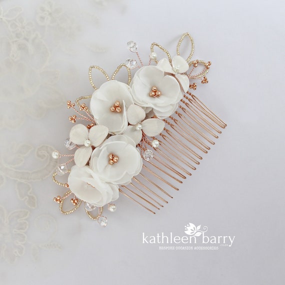 Flower Wedding Hair Comb, Bridal Hair Accessories - Silver  display picture 1