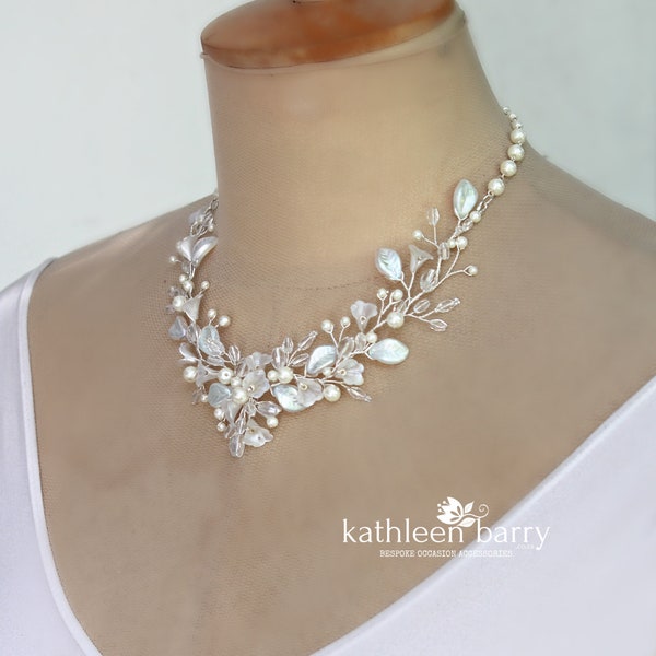 Floral statement wedding necklace bridal jewelry - Rose gold, gold or silver STYLE: Nadine