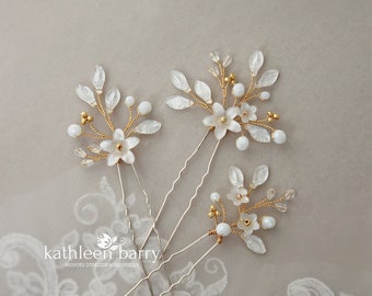 Dainty flower wedding hair pins mix and match - 3 styles - Rose gold, Gold or silver STYLE: Lynette