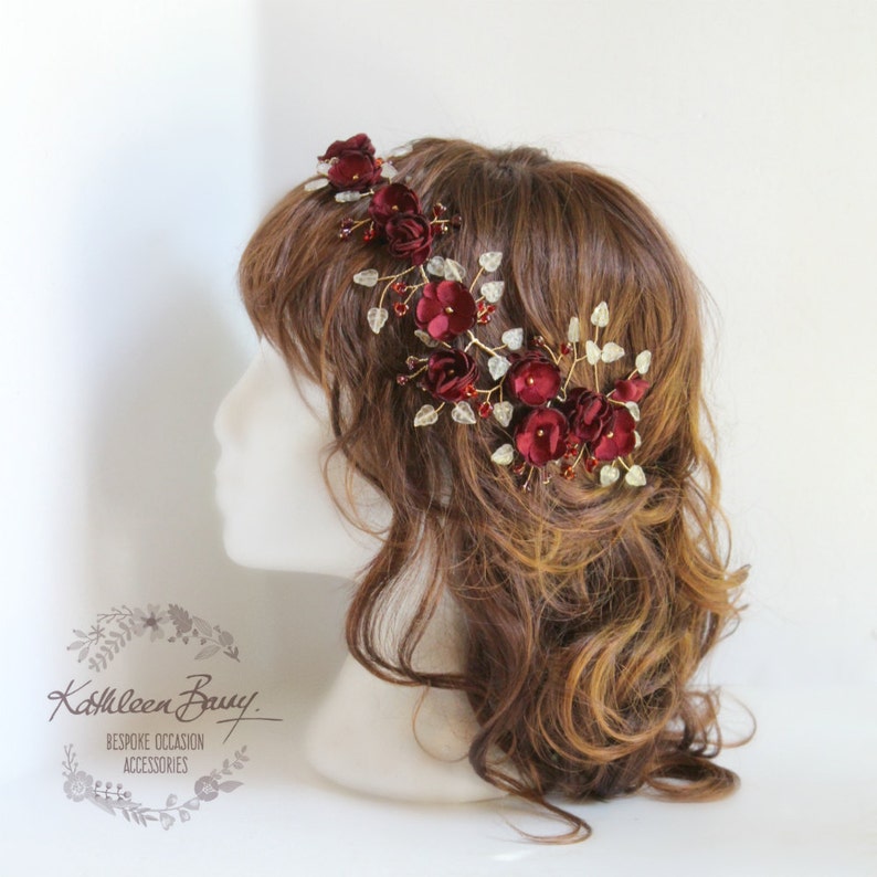 Bridal Burgundy Gold Wreath Wedding Hair Accessory Vine Etsy