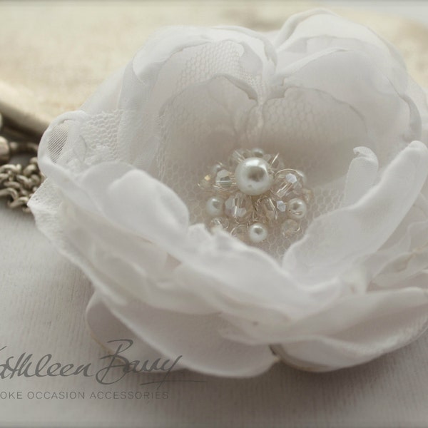 Hair flower, Dress sash, brooch corsage, belt accessory - White, blush pink or off white / Ivory