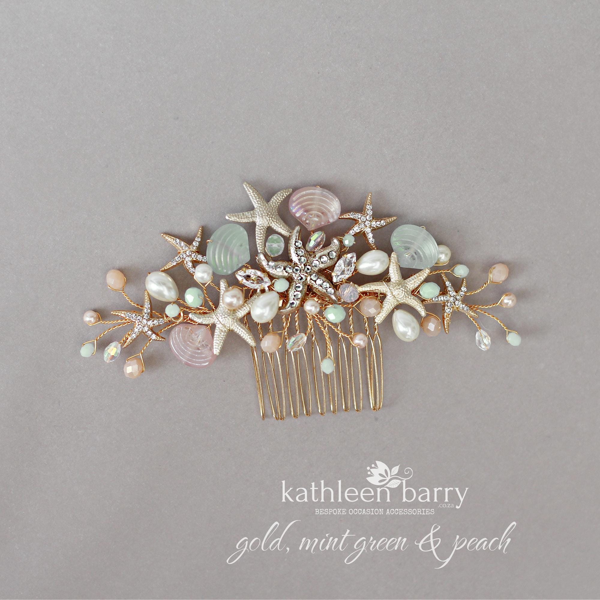 Starfish and Shell Wedding Hair Comb - Two Tone - Sea Star Fish Beach Starfish and Shell Wedding Hair Comb - Two Tone - Sea Star Fish Beach