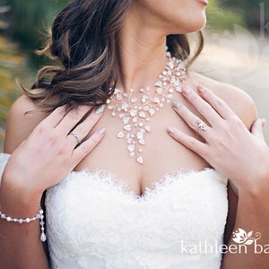 Rose gold bridal necklace floral leaf detailing wedding neckpiece statement jewelry - Finish options available STYLE: Nicole