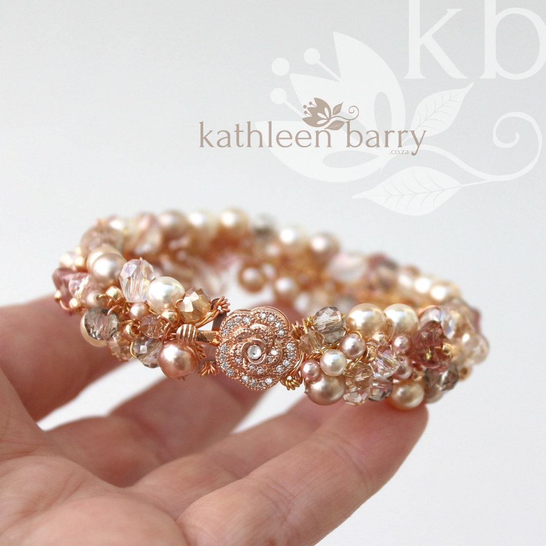 Rose Gold Bracelet Cuff Crystal Pearl Wedding Accessories Jewelry Blush