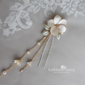 Flower hair pin with dangle detail set or individually - assorted colors available wedding hair jewellery bridal accessories STYLE: Kristin