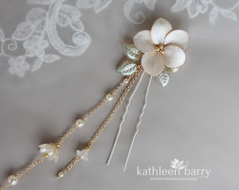 Flower hair pin with dangle detail set or individually - assorted colors available wedding hair jewellery bridal accessories STYLE: Kristin