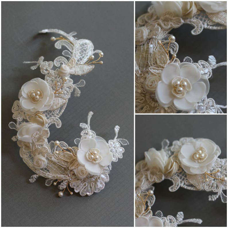 Bridal Lace hairpiece pink flowers wedding hair accessories Chantilly lace color options available STYLE: Kathryn image 5