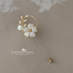 Enamel heirloom boutonniere, lapel pin, buttonhole brooch for the groom and groomsmen - modern keepsake - Gold, silver or rose gold