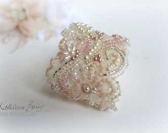 Lace cuff bridal bracelet - Blush Pink wedding Lace Cuff Bracelet - pearl and crystal embellished