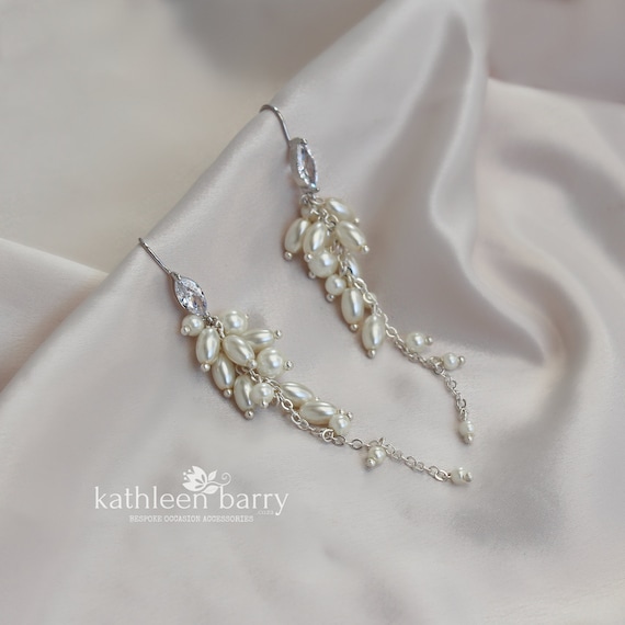 Orecchini lunghi di perle da sposa, orecchini da sposa