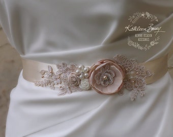 Blush Ivory Wedding Dress Sash Bridal Belt floral with lace detail Color options available STYLE: Emma