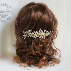 Bridal Pearl Spray Cluster Crystal  Hair comb in Gold, Silver, or Copper - wedding hair accessory veil comb STYLE: Jelani