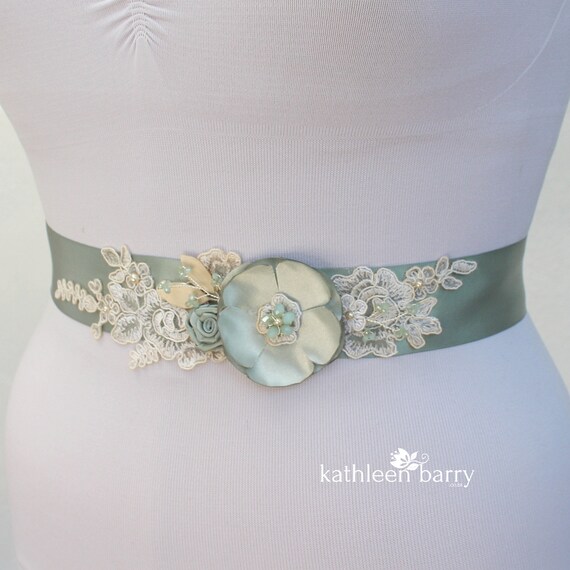 Wedding Dress Sash Bridal Belt - Floral With Lace - Ivory Sage Green Sea  Foam Shades - Sea Glass - Colors to Order STYLE: Tiffany - Etsy