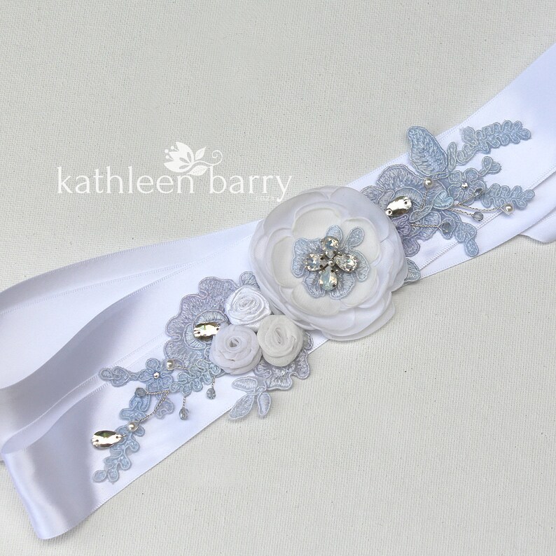 Wedding Dress Sash Belt Floral With Lace Shades of Blue Etsy