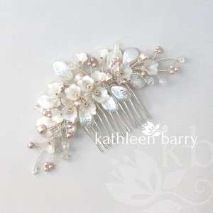 Flower leaf wedding hair comb - Bridal hair accessories, veil comb, Assorted custom colors available  STYLE: Nadine