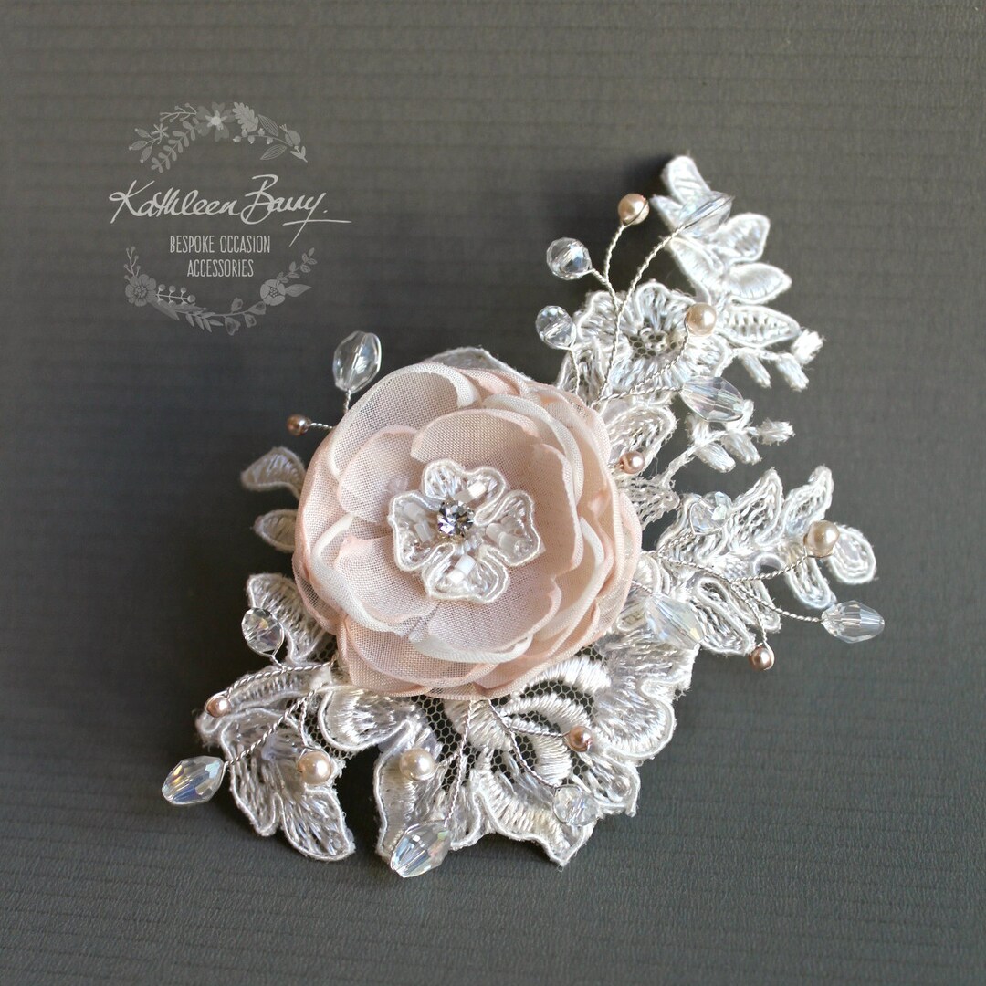 Bridal Lace Flower Hair Clip Crystal Pearl Diamante Detail Etsy