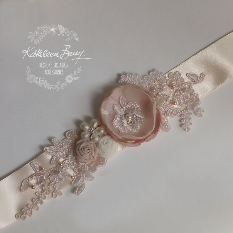 Blush Ivory Wedding Dress Sash Bridal Belt Floral With Lace - Etsy