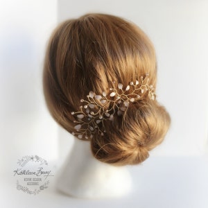Blush pink gold hair pin, Hair vine, bridal hairpiece, rose gold tones, wedding bridal hair accessory STYLE: Helen