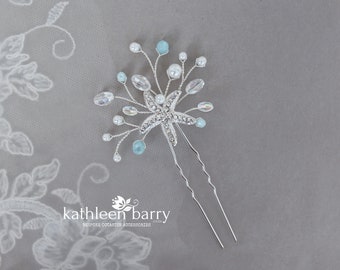 Rhinestone starfish & pearl hair pins destination weddings - Bridal sea star wedding hair accessories clips  assorted colors - Beach wedding
