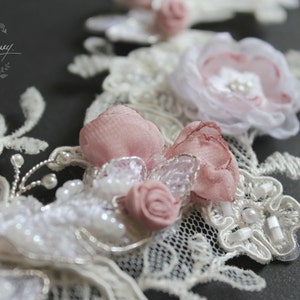 Bridal Lace hairpiece pink flowers wedding hair accessories Chantilly lace color options available STYLE: Kathryn image 4