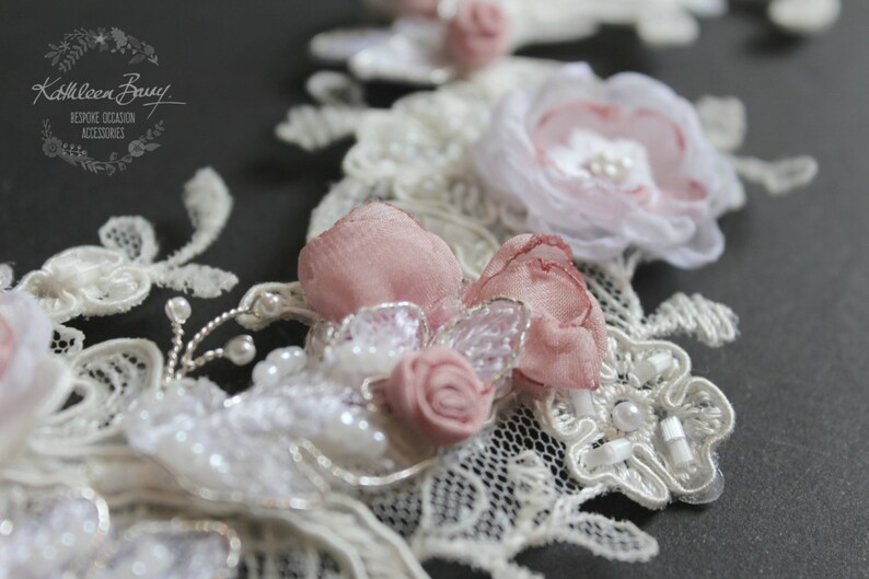 Bridal Lace hairpiece pink flowers wedding hair accessories Chantilly lace color options available STYLE: Kathryn image 4