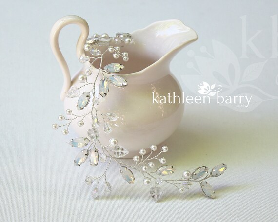 Opalescent Moonstone Bridal | Handmade Ethereal Wedding Headpiece Opal Wedding Headband: Moonstone Bridal Hair Accessory; Opal  main image 2