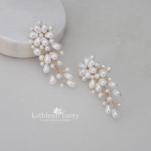 Boucles d'oreilles de mariage lustre cascade en grappes de perles - options argent or ou or rose accessoires de mariée bijoux STYLE : Cherize