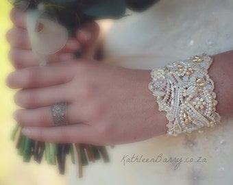 Vintage Lace Cuff Bracelet - pearl embellished- wedding cuff - bridal accessories
