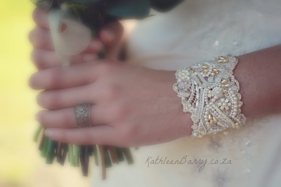 Vintage Lace Cuff Bracelet Pearl Embellished Wedding Cuff Bridal