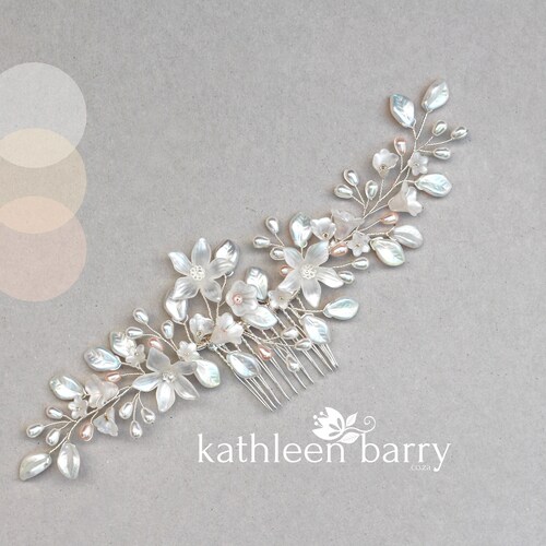 Floral leaf wedding hair vine shops pearl colors available, silver gold or rose gold Bridal hair accessories STYLE: Karyn