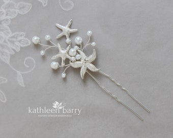 Starfish & pearl hair pins destination weddings - Bridal sea star wedding hair accessories clips - assorted colors - Beach wedding ideas