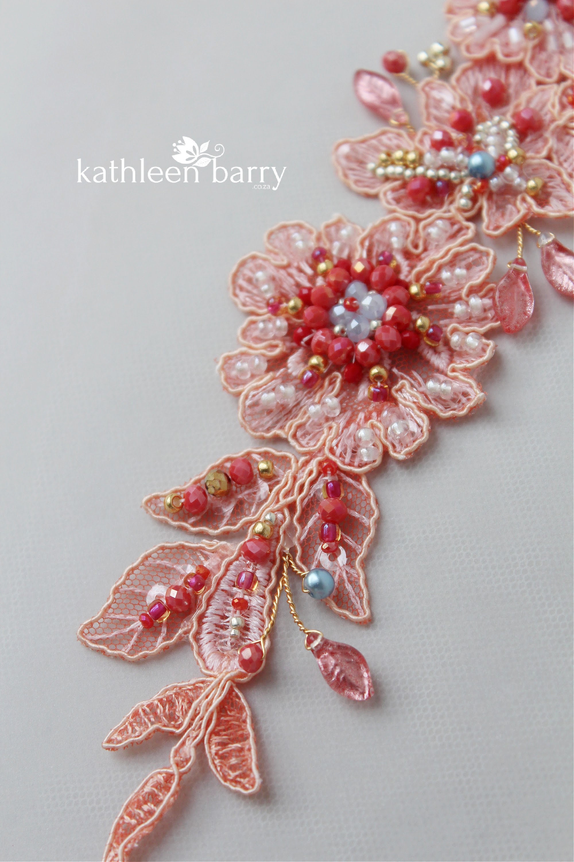 8548 Coral Wedding Belt For Bride Dress- Dress Plain Bridal Belts White Flower Belts For Wedding Dresses Peach Salmon Coral  main image 4