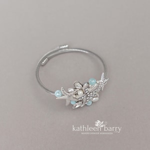 Starfish cuff bracelet, bangle style - assorted custom colors to order available in Gold, silver or rose gold finish, beach wedding
