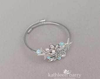 Starfish cuff bracelet, bangle style - assorted custom colors to order available in Gold, silver or rose gold finish, beach wedding