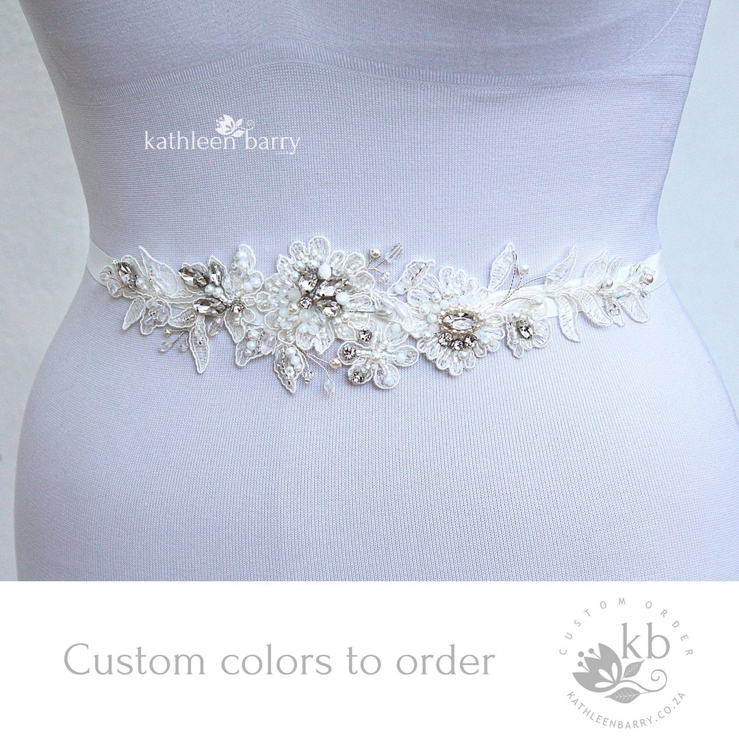 Lace Bridal Belt Wedding Dress Sash Hand Beaded off White 