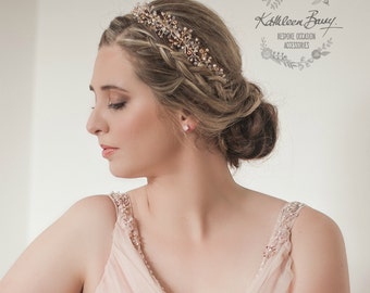 Gold hair vine / Rose gold headband - with dainty, crystal, pearl detailing tones of blush pink and gold STYLE: Andrea