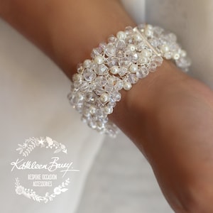Bridal Cuff Bracelet Crystal & Pearl - Statement Wedding Cuff - Pearl Colors to order STYLE: Lara