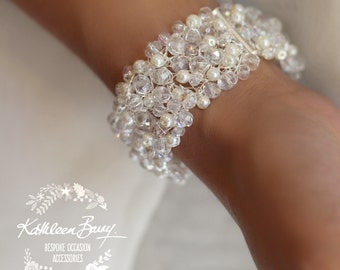 Bridal Cuff Bracelet Crystal & Pearl - Statement Wedding Cuff - Pearl Colors to order STYLE: Lara