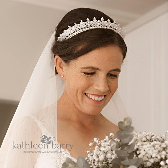 Pearl Beaded Tiara Crown - Wedding Hair Accessories - Dainty  display picture 3