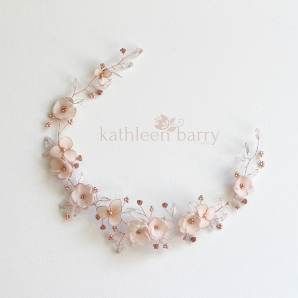 Bridal vine style floral wreath blush pink gold rose gold wedding hair accessory color options available STYLE: Valentine