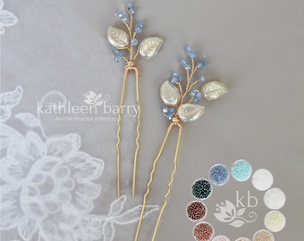 Wedding hair pin set or individually something blue and gold, assorted color & metallic options available Bridal hair pin set STYLE: Jocelyn